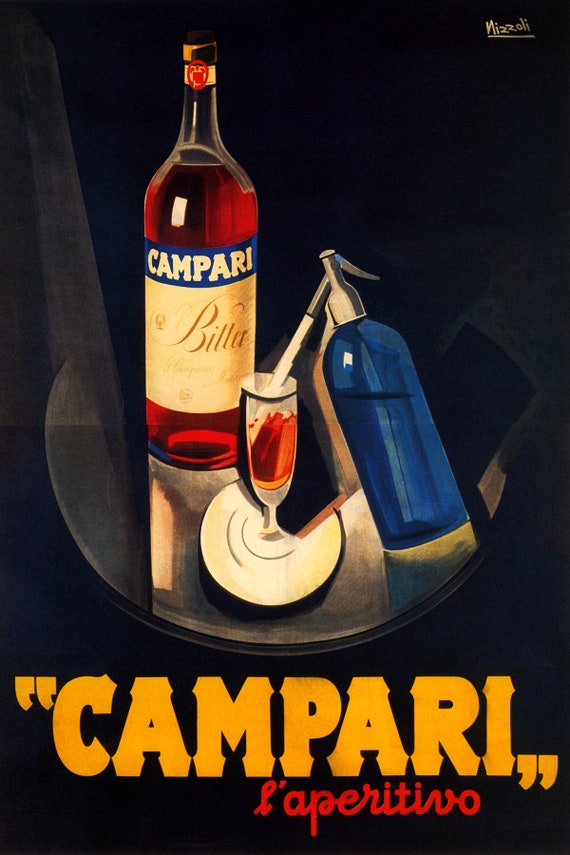 Campari L'aperitivo Alcoholic Liqueur Bitter Sparkling Water Italian Italy  Drink Bar Drink Vintage Poster Repro Free Shipping in USA 