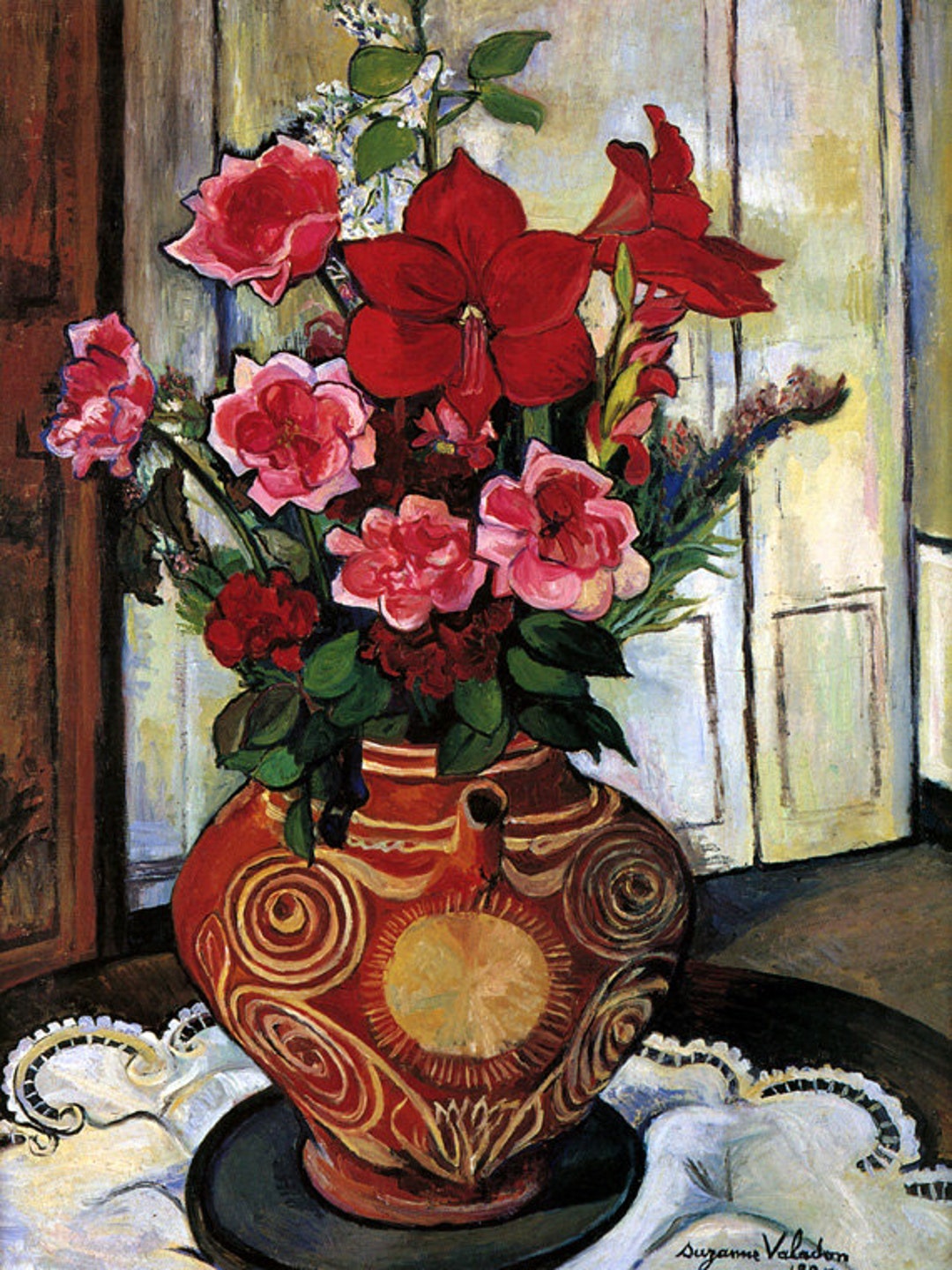 B・シャロワ、花のテーブル、日本未発売・限定画集画、額付 Floral Still Life Flowers Roses by Suzanne Valadon Poster Repro on