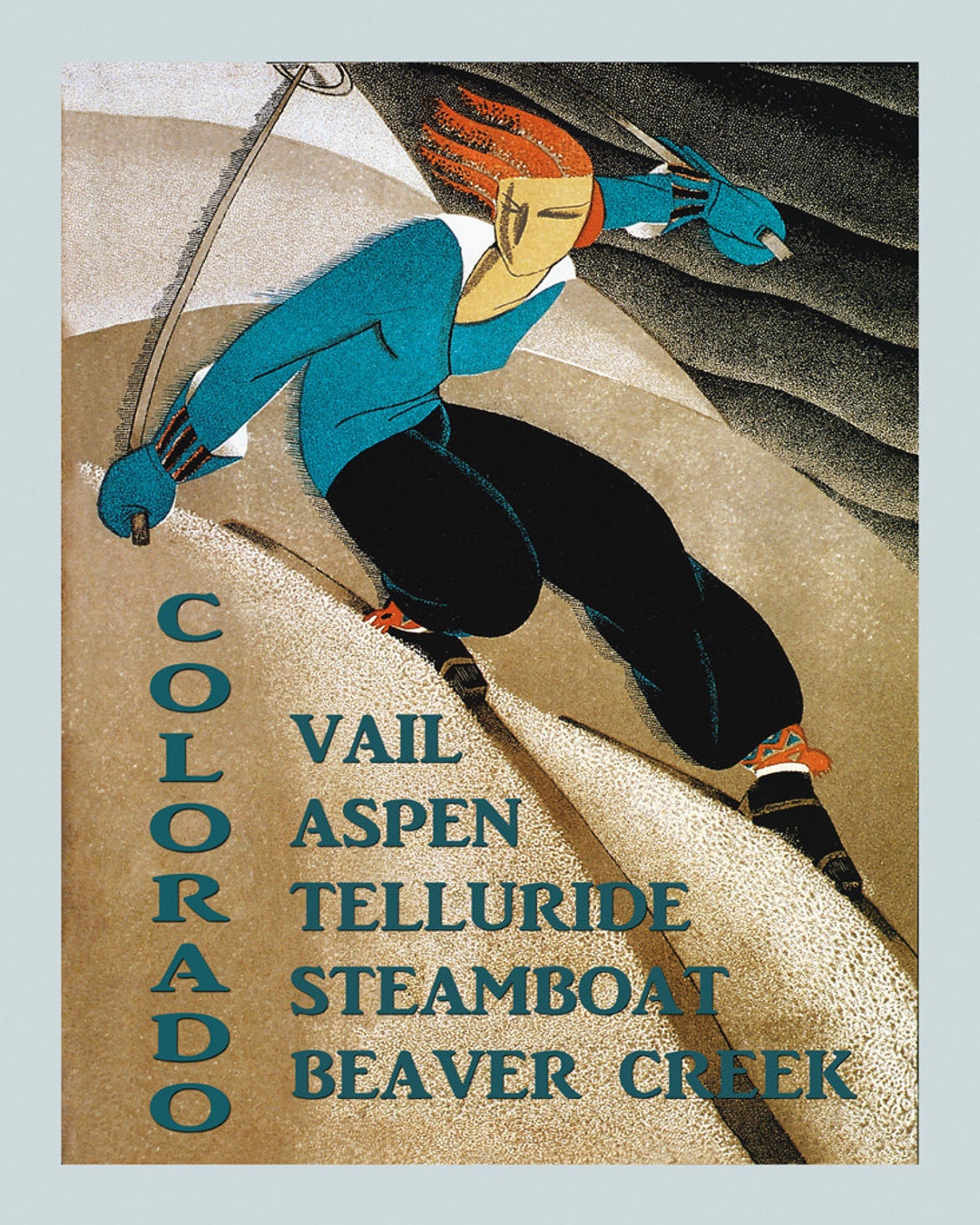 Ski Colorado Vail Aspen Telluride Steamboat Beaver Creek Skiing Vintage ...