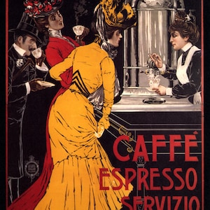 Fashion Lady Girl Having a Coffee Caffe Espresso Machine Italy Italia Italian Decoration Special Vintage Poster Repro Free Shipping in USA