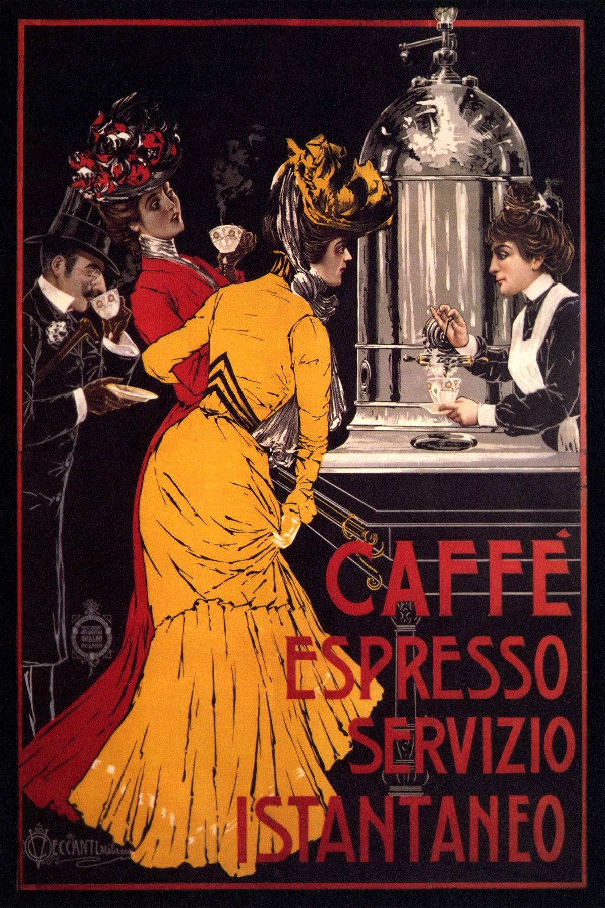 Fashion Lady Girl Having a Coffee Caffe Espresso Machine Italy