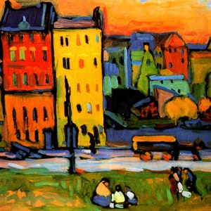 Houses In Munich City Cityscape Sunset Germany German 1908 Painting By Wassily Kandinsky  Repro on Matte Paper or Canvas FREE S/H in USA