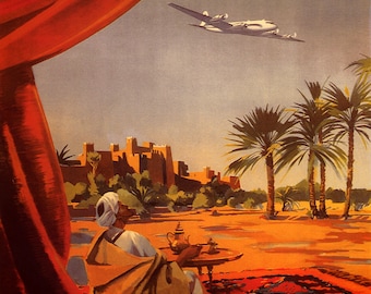 Viaje al norte de África en avión Arac Mundo árabe Desierto Té Sol Todo el año Turismo Vintage Cartel Repro Envío gratuito en EE.UU.