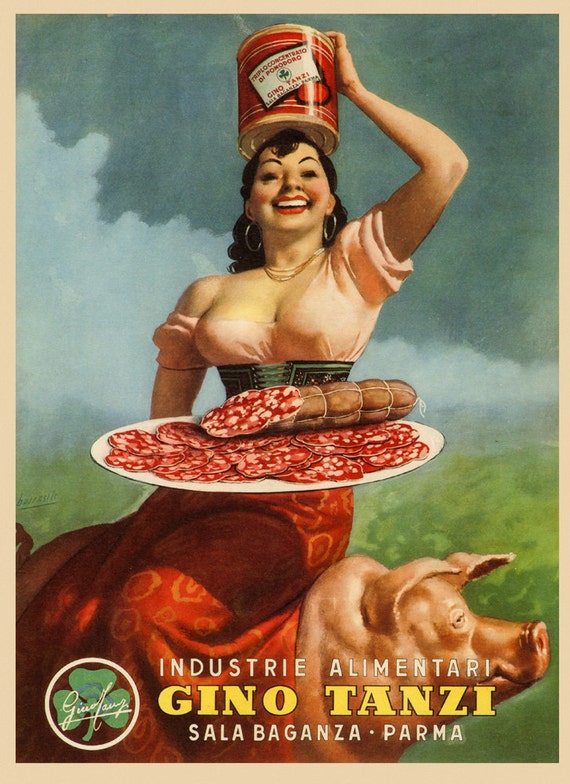 Prosciutto Riding Pig Pork Food Olida Restaurant Vintage Poster Repro FREE S//H