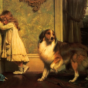 A Special Pleader Naughty Little Girl Defended by Loyal Dog Children by Charles Burton Barber Repro on Matte Paper or Canvas FREE S/H in USA