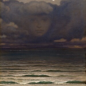 Souvenir de 1870 océan mer fille visage peinture symboliste américaine par Elihu Vedder reproduction sur papier mat ou toile livraison gratuite aux Etats-Unis