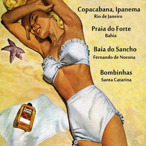 The Beaches of Brazil Brasil Copacabana Ipanema Praia do Forte do Sancho Bombinhas Vintage Poster Repro  FREE SHIPPING in USA