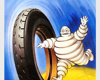 Michelin Tire Man Bibendum Pneus Tires for Car Automobile Motorcycle Vintage Poster Repro  on Matte Paper or Canvas FREE SHIPPING in USA