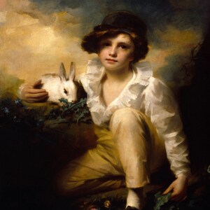 Boy and Rabbit Child Pet Portrait 1814 Scottish Painting by Henry Raeburn Repro on Matte Paper or Canvas FREE SHIPPING in USA