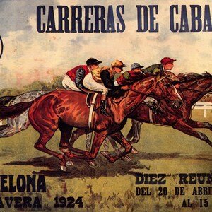 Spain Horse Racing Carreas de Caballos Spring 1924 Barcelona Spanish Travel Tourism Jockey Europe Vintage Poster Repro Free Shipping in USA