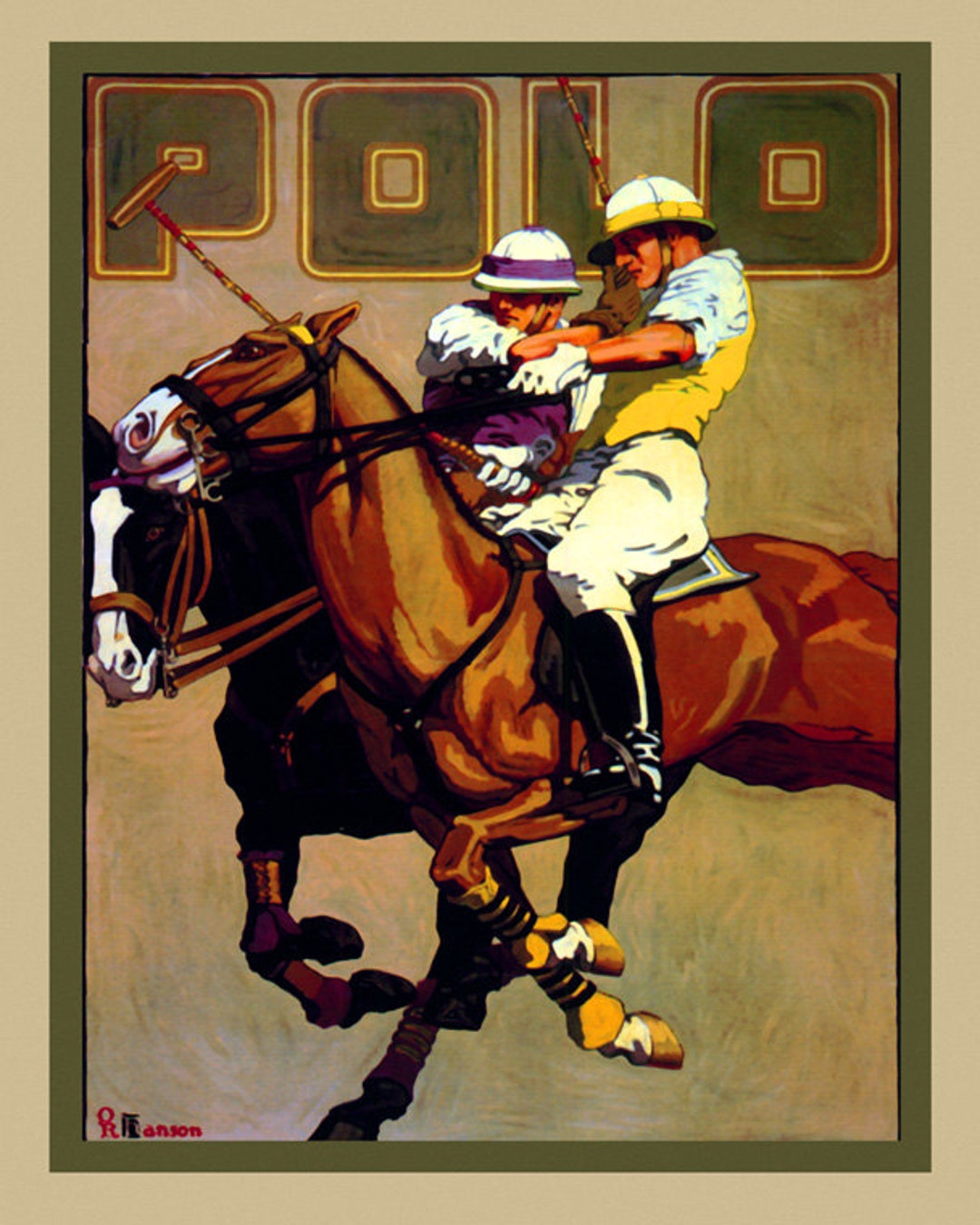 Horse 16x20 Polo Riders Sport Game Equestrian Vintage Poster Repro on ...