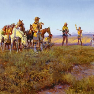 Wildmans Truce Indians American Cowboy Old West Landscape Painting By Charles Marion Russell Repro on matte paper or canvas FREE S/H in USA