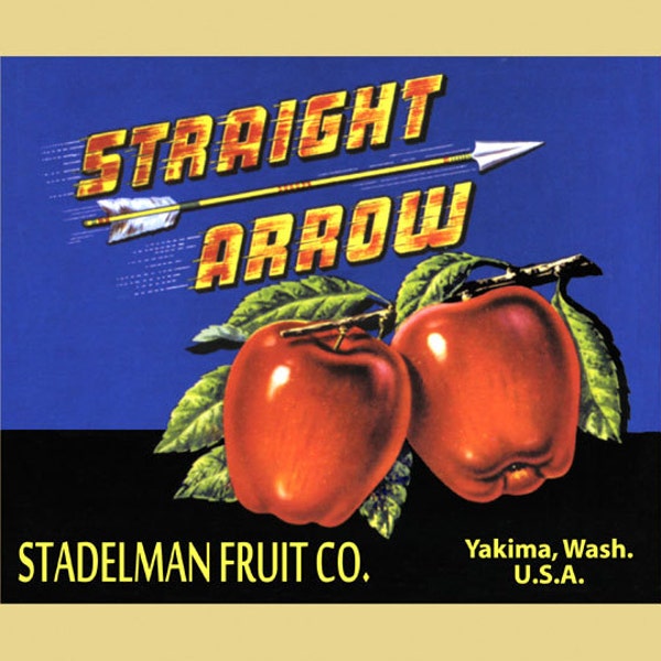 Crate Label Straight Arrow Apples Yakima Washington American Food Vintage Poster Repro on Matte Paper or Canvas FREE SHIPPING in USA