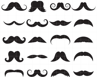 Mustache Set, Hipster Facial Hair, Hipster Style, Gentlemen Digital Clip Art For Planner Stickers, Scrapbooking, Journal, Art Pieces
