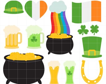Saint Patrick's Day, Gold Pot, Irish Leprechaun, Ireland Holiday Digital Clip Art For Planner Stickers, Scrapbooking, Journal, Art Pieces