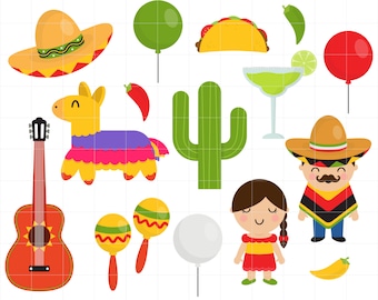 Cinco De Mayo, Mexican Holiday, Mexican Guitar, Pinata, Maracas Digital Clip Art For Planner Stickers, Scrapbooking, Journal, Art Pieces