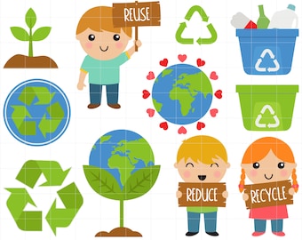 Earth Day, Earth Love, Mother Nature, Recycle Reuse Reduce Digital Clip Art For Planner Stickers, Scrapbooking, Journal, Art Pieces