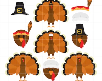 Thanksgiving Turkeys, Autumn Season, Thanksgiving Dinner, Fall Digital Clip Art For Planner Stickers, Scrapbooking, Journal, Art Pieces