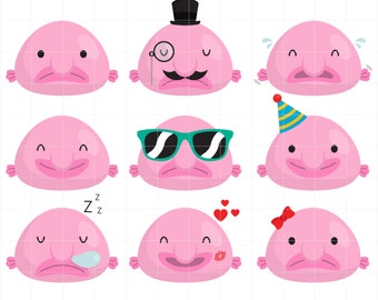 Cute Blob Fish, Expressions, Funny Face, Ocean, Fish Digital Clip Art For Planner Stickers, Scrapbooking, Journal, Art Pieces