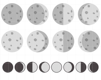 Phases Of The Moon, Earth Satellite, Solar Sytem, Galaxy, Stars, Outer Space Digital Clip Art For Planner Stickers, Scrapbooking, Journal