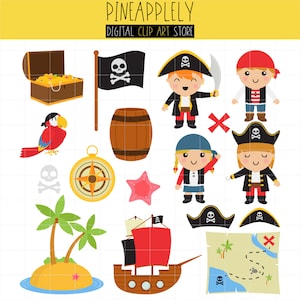 Piratas, Treasure Hunt, Ahoy!, océano Digital Clip Art de planificador pegatinas, Scrapbooking, revista, piezas de arte