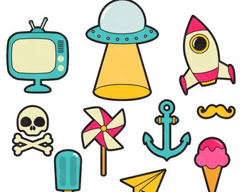 Cute Pop Patches I, Clothing Embroidery Style Digital Clip Art For Planner Stickers, Scrapbooking, Journal, Art Pieces