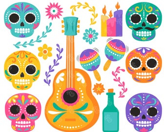 Dia De Los Muertos, Mexican Holiday, Sugar Skulls Digital Clip Art For Planner Stickers, Scrapbooking, Journal, Art Pieces