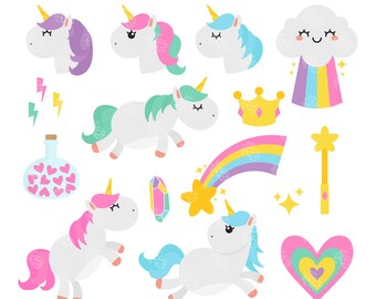 Magical Unicorn, Fairy Tale, Pretty Horse Digital Clip Art For Sticker Planners, Scrapbooking, Art Journal