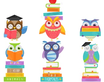 Owls and Books, Book Lovers, Library Digital Clip Art for Sticker Planners,  Scrapbooking, Art Journal - Etsy Israel
