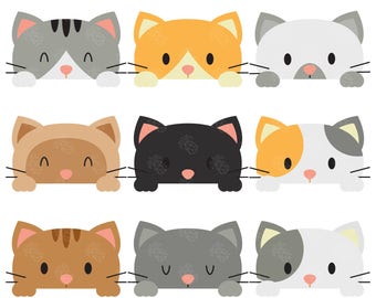 Peeking Cats, Peeping Kitties, Cute Kittens Digital Clip Art For Planner Stickers, Scrapbooking, Journal, Art Pieces