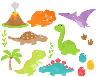 Cute Dinosaur Set, Jurassic Era Collection, Prehistoric Digital Clip Art For Planner Stickers, Scrapbooking, Journal, Art Pieces