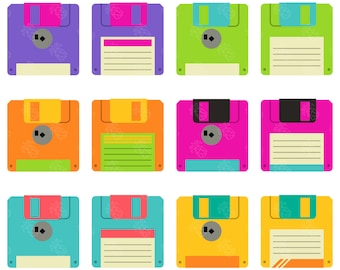 Colorful Floppy Disks, Retro Diskettes Computer Digital Clip Art For Planner Stickers, Scrapbooking, Journal, Art Pieces