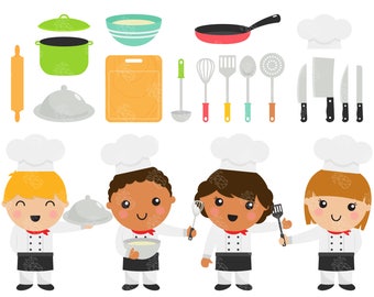 Cute Little Chefs, Cooking Kids, Culinary Fun Digital Clip Art For Planner Stickers, Scrapbooking, Journal, Art Pieces
