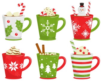 Christmas Hot Cocoa, Christmas Season, Winter Beverage Digital Clip Art For Planner Stickers, Scrapbooking, Journal, Art Pieces