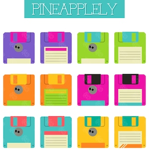 Colorful Floppy Disks, Retro Diskettes Computer Digital Clip Art For Planner Stickers, Scrapbooking, Journal, Art Pieces