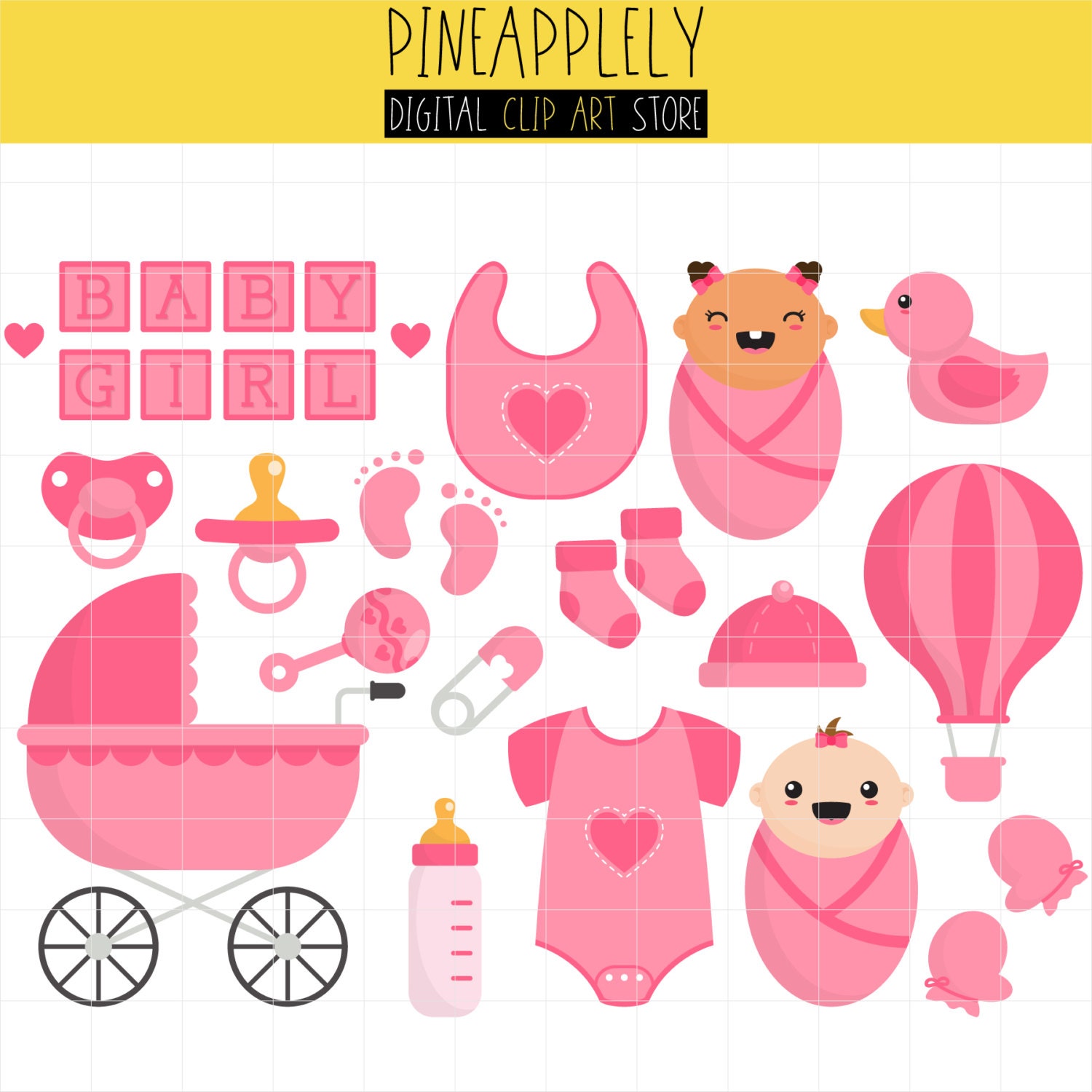 Sticker Scrapbook Design Elements - Baby Girl Shower Set - in