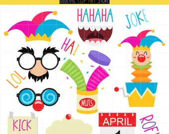 April Fools Day, Joker, Funny Fool, Happy April Digital Clip Art For Planner Stickers, Scrapbooking, Journal, Art Pieces
