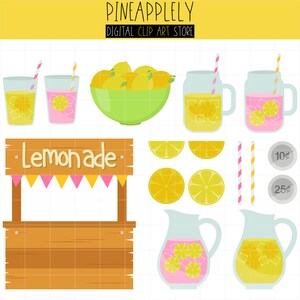 Lemonade Stand, Summer Vacation, Refreshing Drink, Pink Lemonade Digital Clip Art For Planner Stickers, Scrapbooking, Journal, Art Pieces