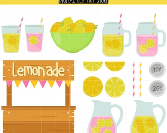 Lemonade Stand, Summer Vacation, Refreshing Drink, Pink Lemonade Digital Clip Art For Planner Stickers, Scrapbooking, Journal, Art Pieces