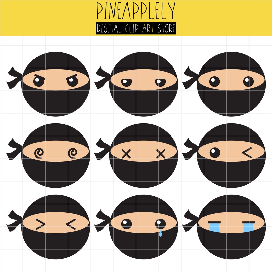 Kawaii Ninja Faces, Emoticons, Japanese Assasins Digital Clip Art for Planner Stickers ...