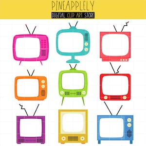 Vintage Television, TV Sets, Home Appliance, Movie Marathon, Couch Potato Digital Clip Art For Planner Stickers, Scrapbooking