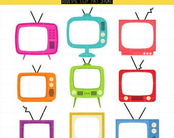 Vintage Television, TV Sets, Home Appliance, Movie Marathon, Couch Potato Digital Clip Art For Planner Stickers, Scrapbooking
