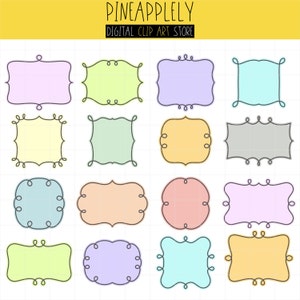 Pastel Curly Frames, Logo, Banner, Lettering, Calligraphy, Doodles Digital Clip Art For Planner Stickers, Scrapbooking, Journal, Art Pieces