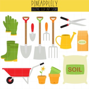 May include: A set of gardening tools and supplies, including a red wheelbarrow, a watering can, a bag of soil, a bag of seeds, a pair of gardening gloves, a shovel, a rake, a pair of shears, and a pair of green rubber boots.