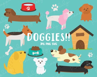 Doggies, Dogs, Pet Family Digital Clip Art For Planner Stickers, Scrapbooking, Journal, Art Pieces