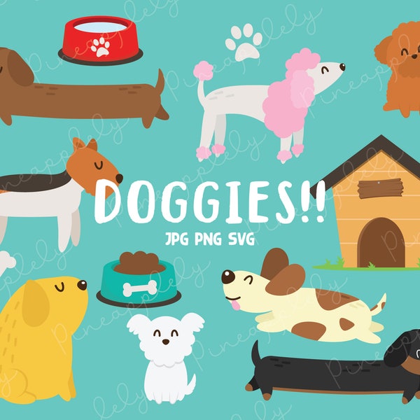 Doggies, Dogs, Pet Family Digital Clip Art For Planner Stickers, Scrapbooking, Journal, Art Pieces