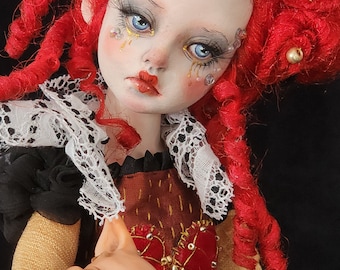 OOAK Polymer Clay Art Doll Queen of Heart Alice in Wonderland Red Queen