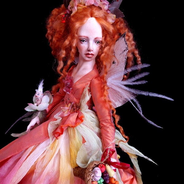 OOAK Polymer Clay Art Doll  Fairy Augustine  Breath of Autumn with Cornucopia