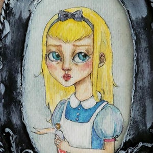 Original painting 3 &quot;Alice in Wonderland&quot;/Alice in art/Framed painting &quot;Alice in Wonderland&quot;/Set of five miniatures Alice in Wonderland