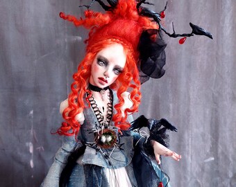 OOAK Polymer Clay Fashion Art Doll Raven and Blood İnfanta
